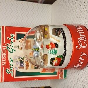 Vintage Merry Christmas Musical Snow Globe with Red Base